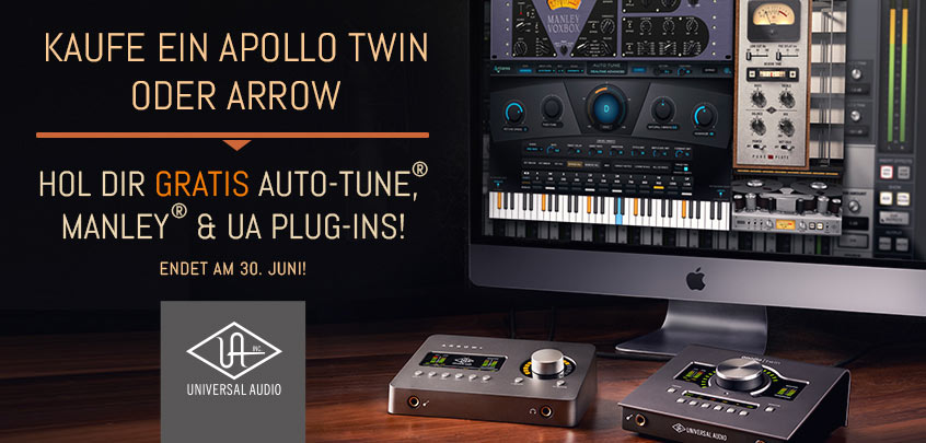 Kauf Dir ein Apollo Twin oder Arrow und erhalte die Plug-Ins Auto-Tune, Manley VOXBOX und UA Tape & Reverb im Wert von bis zu 846 € gratis dazu!